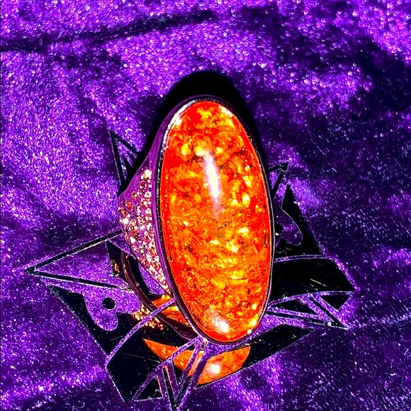 NWT Orange Goldstone Amber Orgonite Filagree Rose Gold Ring Sz 8 - Picture 8 of 8